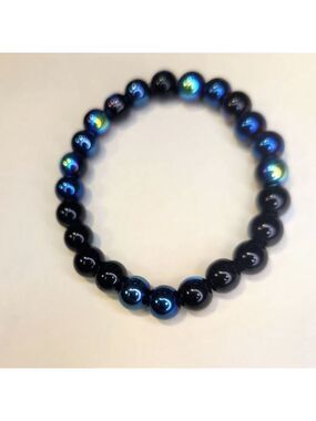 Black Aurora Borealis Glass Beaded Bracelet 8mm 6.5-inch